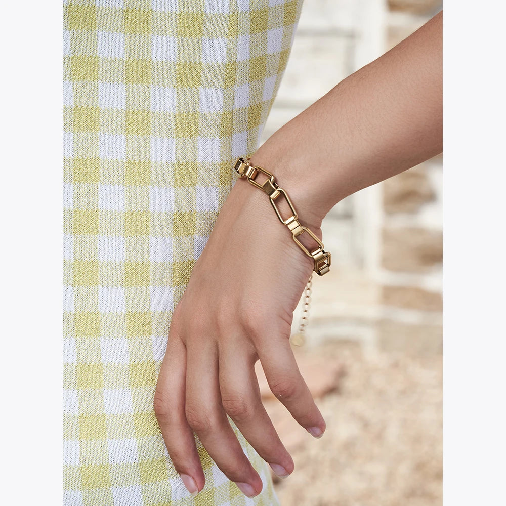 18K Gold-Plated Trendy Stainless Steel Square Chain Bracelet