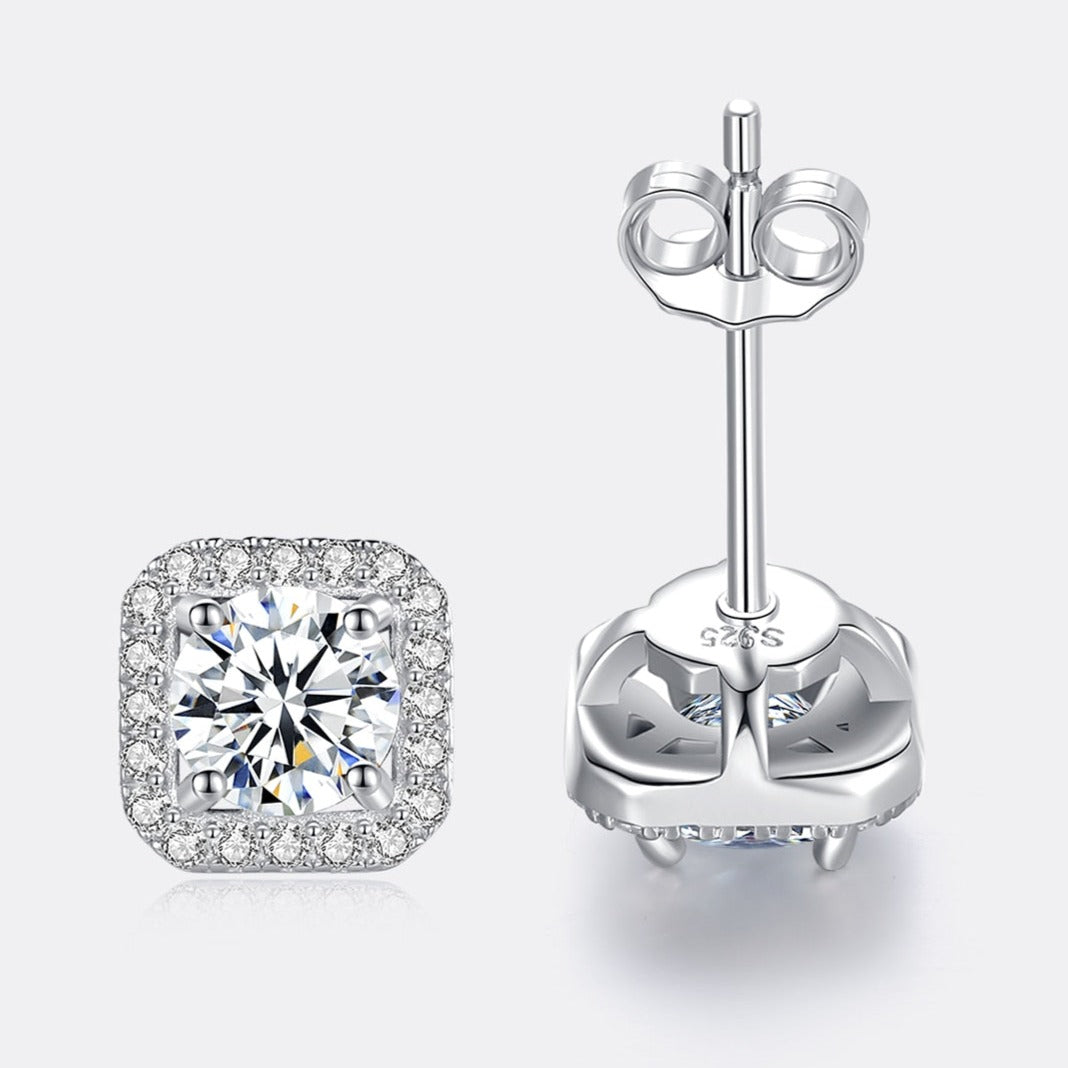 925 Silver 1 cttw Moissanite Square Halo Stud Earrings