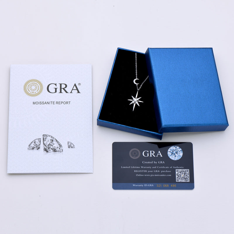 925 Silver Minimalist Moissanite Star and Moon Pendant Necklace