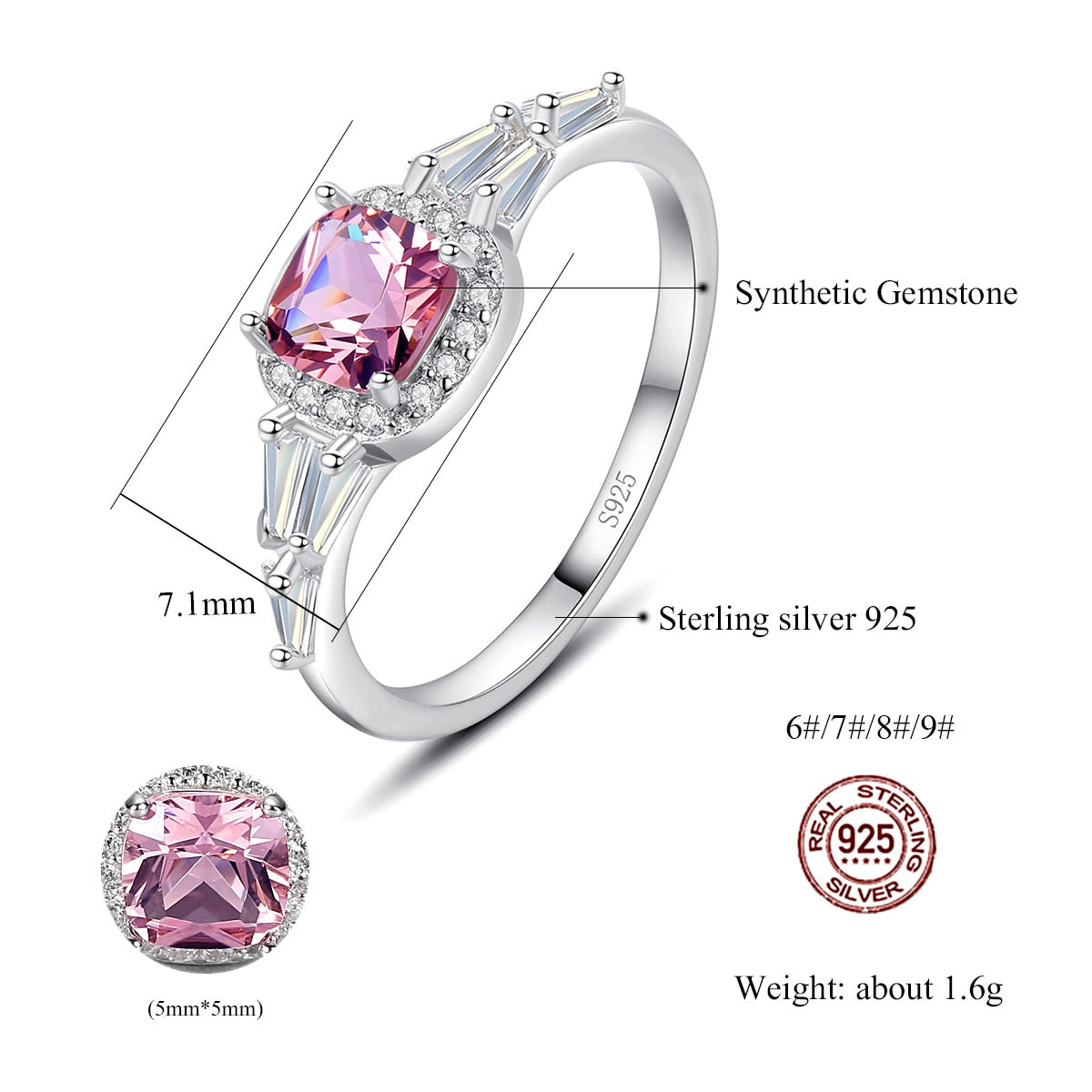 925 Silver Pink Sapphire Palladium Gold Plated Ring