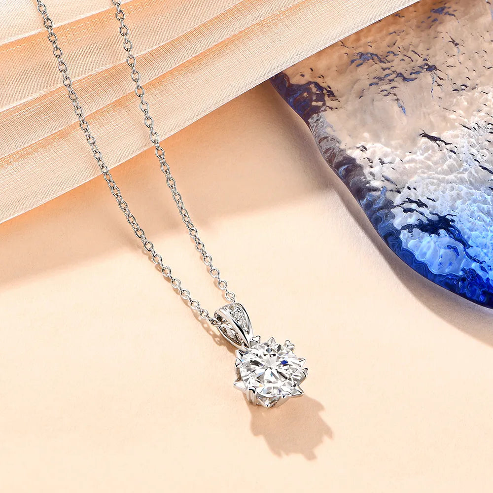 925 Silver 1CT Brilliant Cut D Color Moissanite Pendant Necklace