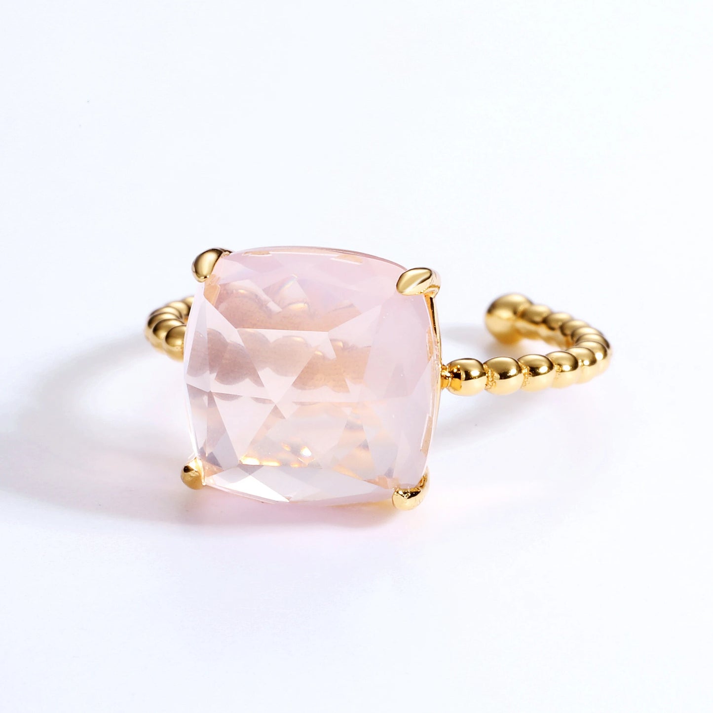 925 Silver Natural 10mm Square Rose Quartz Open Ring