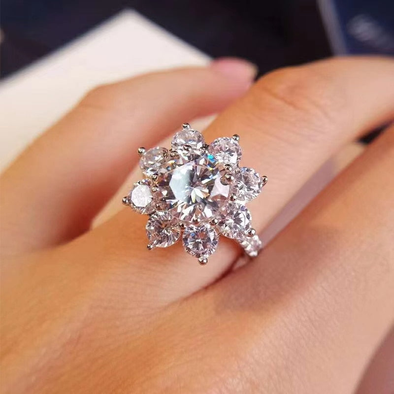 925 Silver 1-2CT Moissanite Flower Real Moissanite Engagement Ring