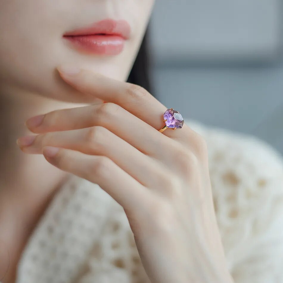 925 Silver Natural Pink Amethyst Adjustable Ring