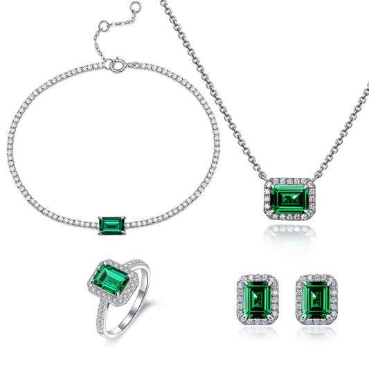 925 Silver 1.5ct Cultivated Emerald Jewelry Set