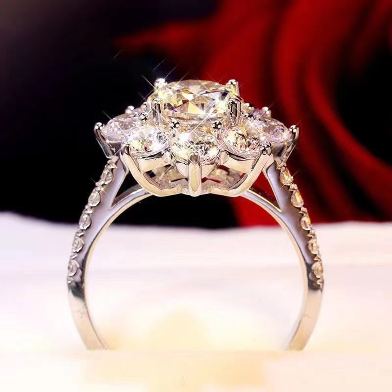 925 Silver 1-2CT Moissanite Flower Real Moissanite Engagement Ring