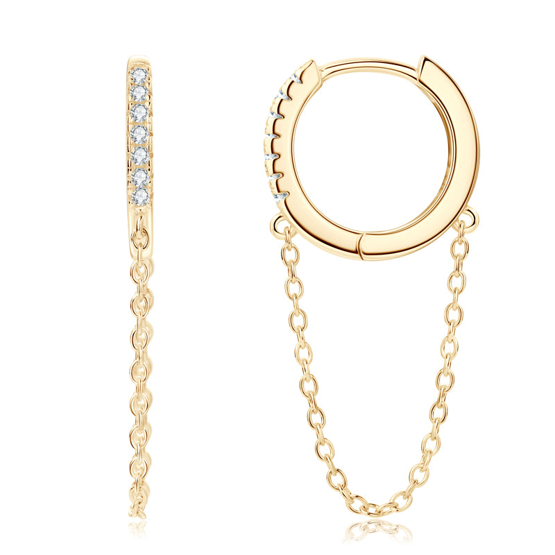 14K Gold-Plated 925 Silver 1.2mm Moissanite Chain Hoops