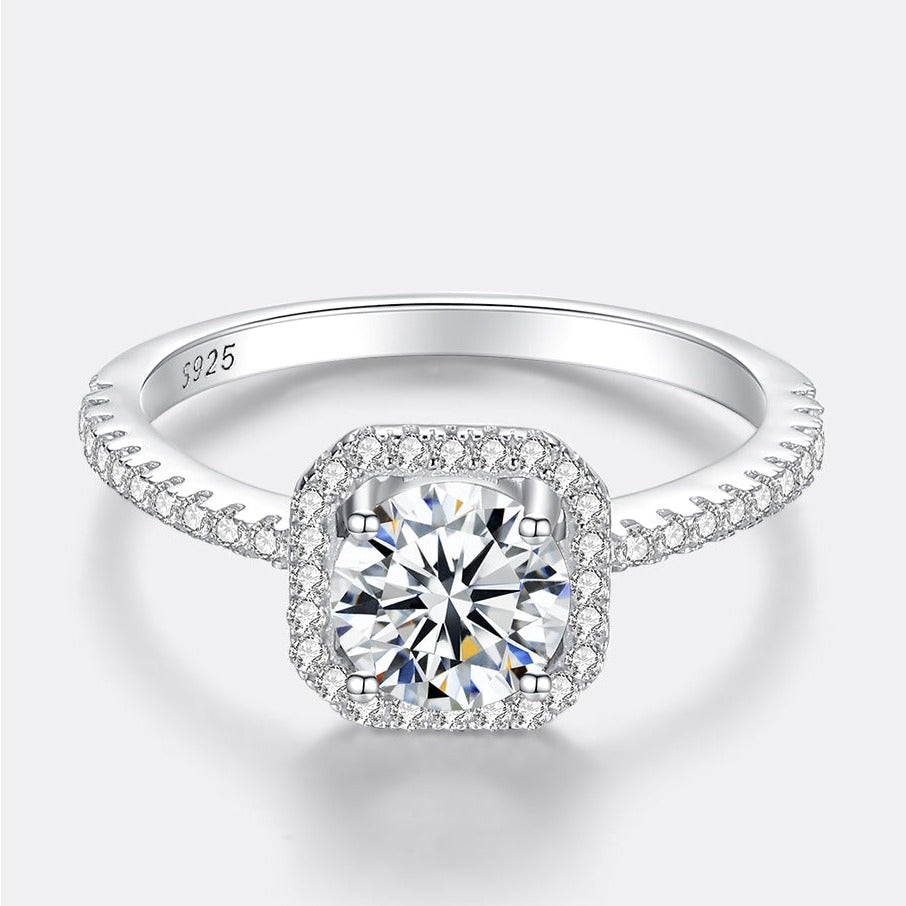 925 Silver 1CT Moissanite Halo Ring