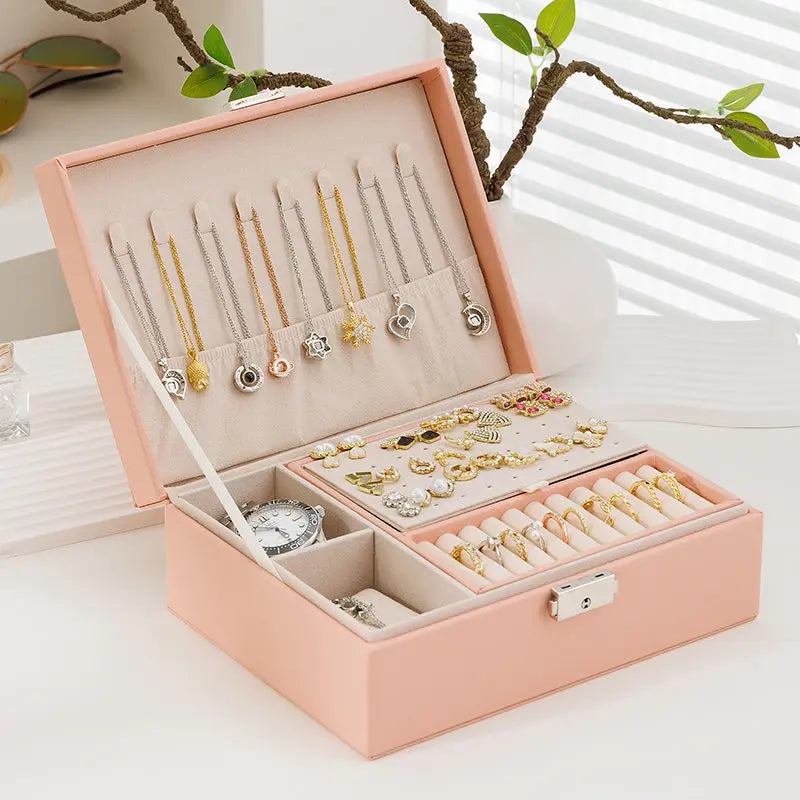 Multi-Function Double-Layer Leather Jewelry Box - Ear Stud and Earrings Storage