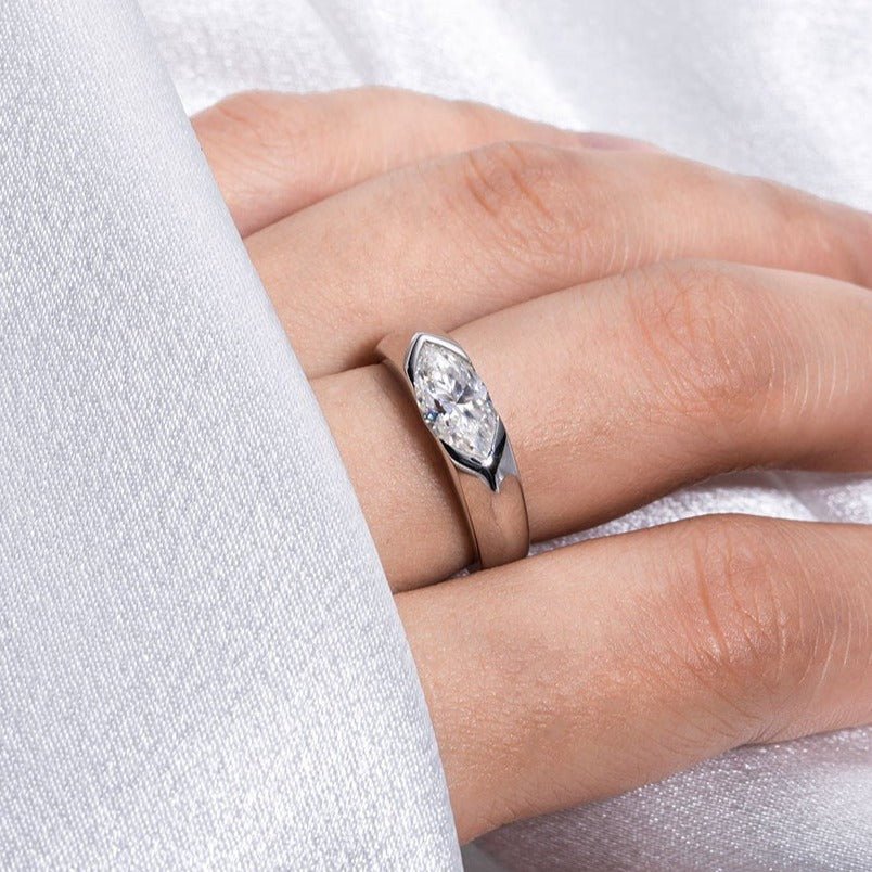 925 Silver 1CT Marquise Cut Moissanite Unisex Ring