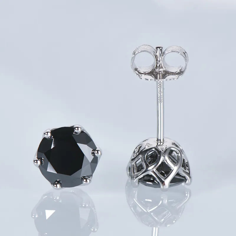 925 Silver 1CT Black Moissanite Unisex Stud Earrings