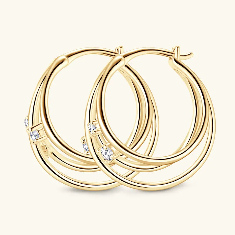 14K Gold-Plated 925 Silver Split Hoop Moissanite Earrings