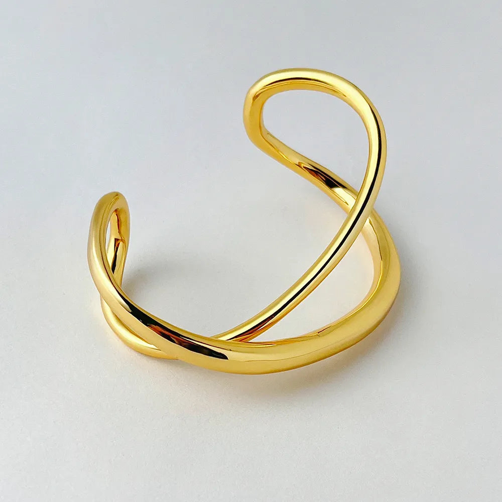 18K Gold-Plated Copper Irregular Open Bangle Bracelet