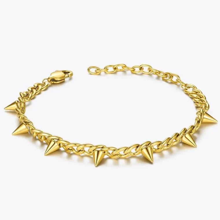 18K Gold-Plated Stainless Steel Punk Spikes Chain Bracelet - Unisex Rock Armbands