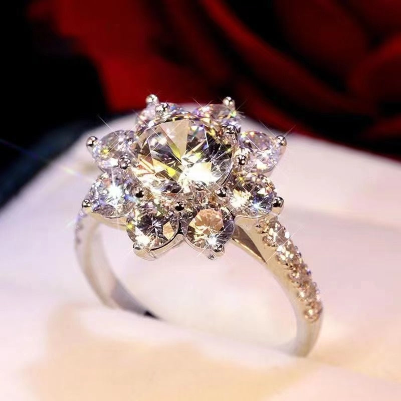 925 Silver 1-2CT Moissanite Flower Real Moissanite Engagement Ring