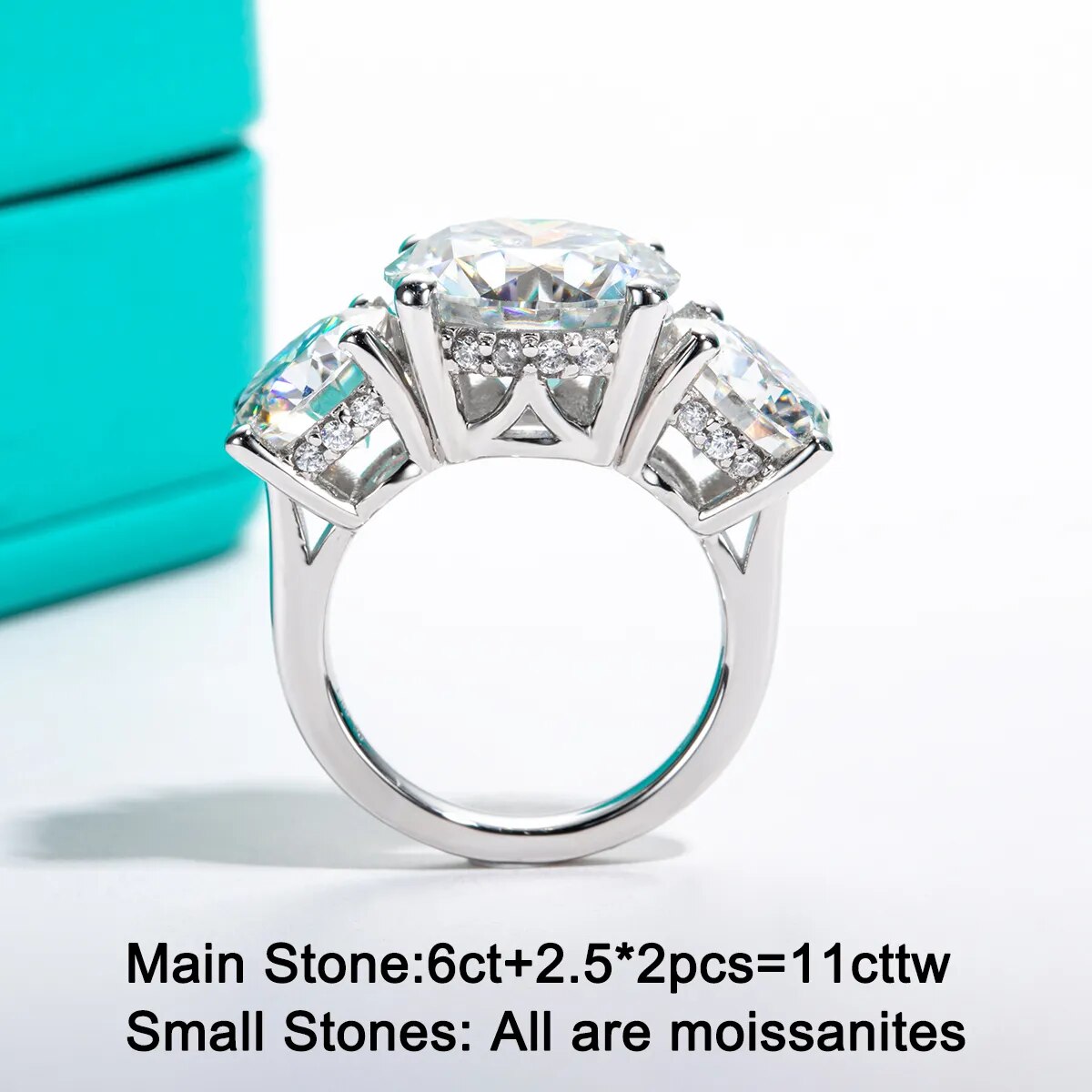 11cttw D Moissanite 3-Stone Ring - 925 Silver Custom Women's Jewelry