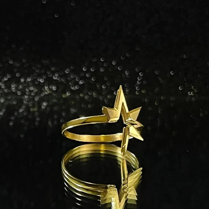 Stainless Steel 18K Gold-Plated Celestial Star Ring