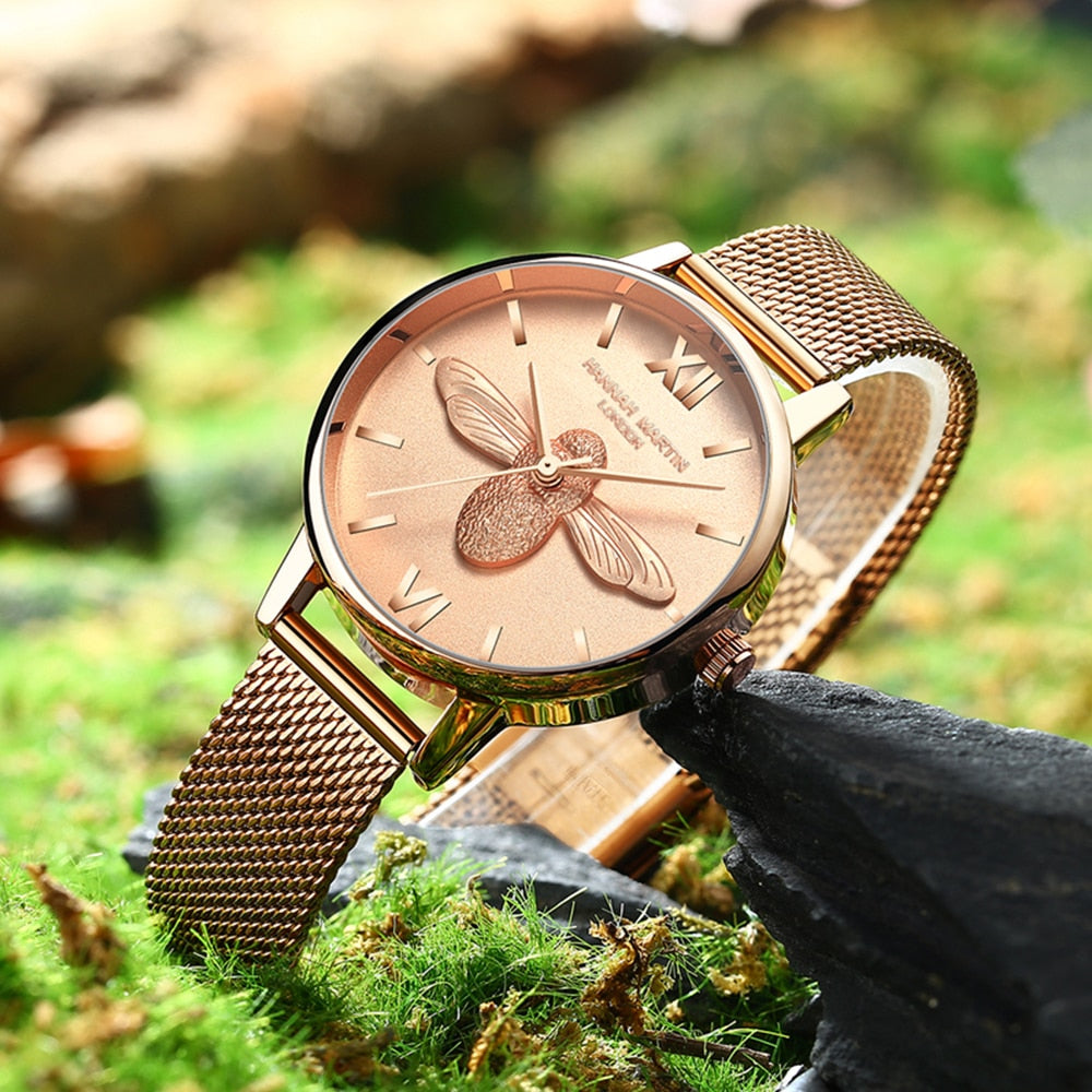 3D Engraved Bee Dial Women Dress Watch