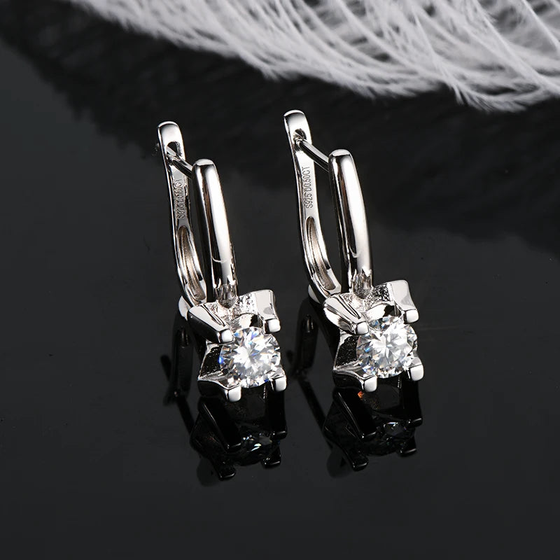 925 Sterling Silver 5mm Moissanite Star Huggie Hoop Earrings