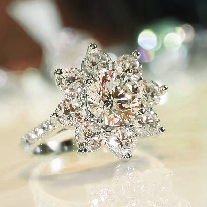 925 Silver 1-2CT Moissanite Flower Real Moissanite Engagement Ring