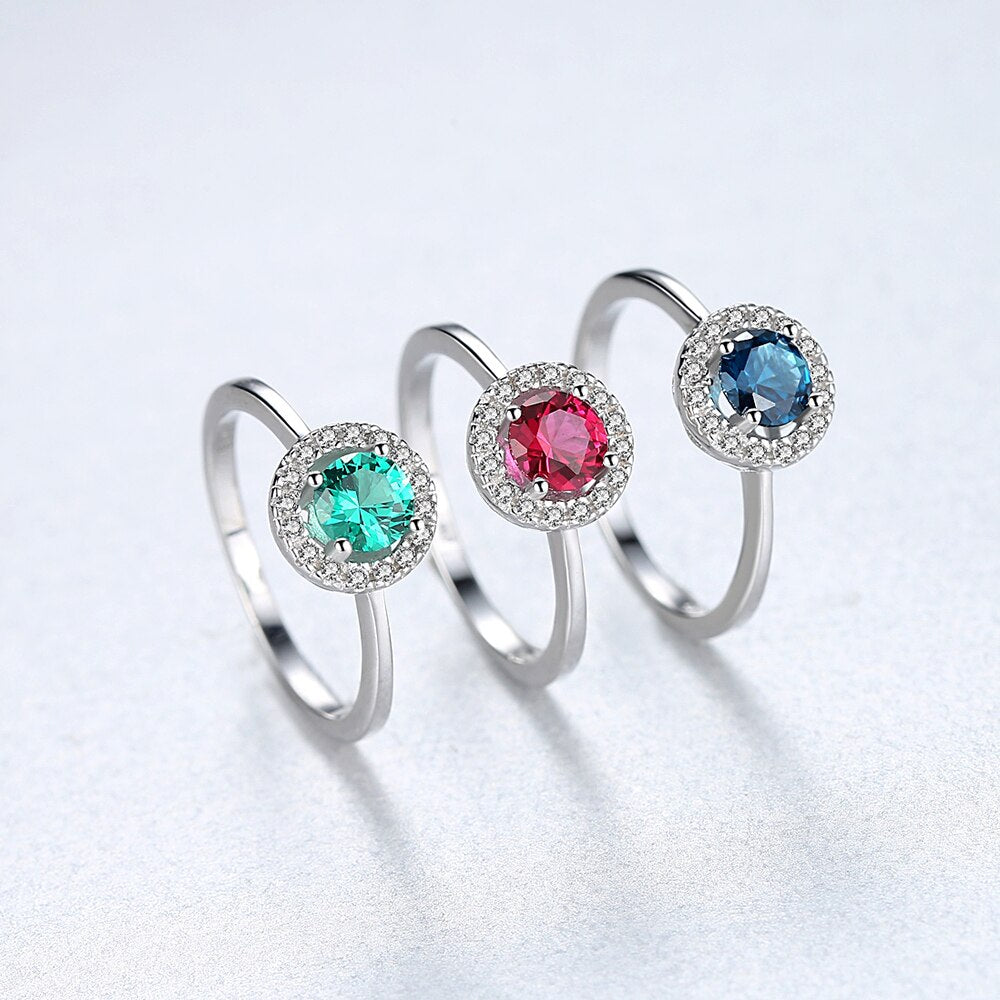 925 Silver Spinel Round Halo Rings