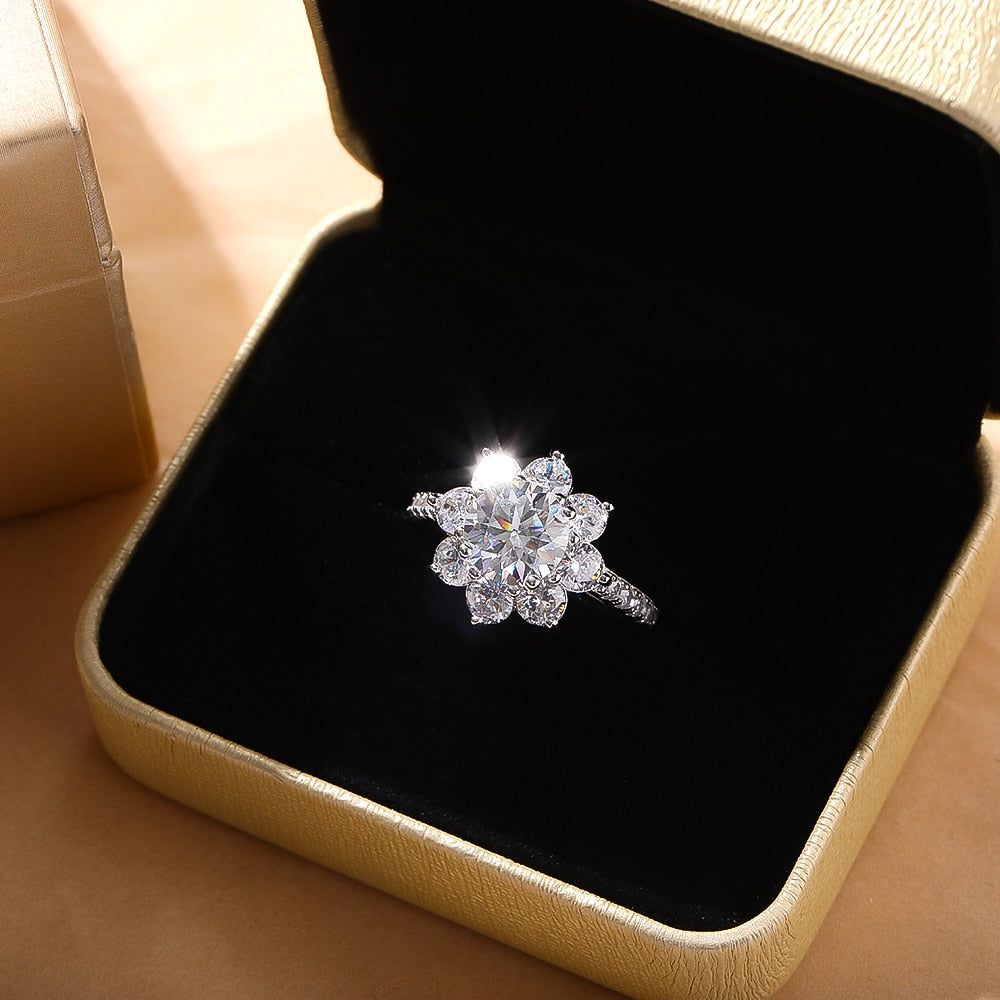 925 Silver 1-2CT Moissanite Flower Real Moissanite Engagement Ring