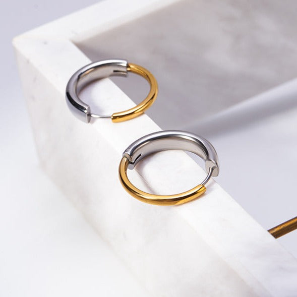 18K Gold-Plated Stainless Steel Two-Tone Hoop Earrings