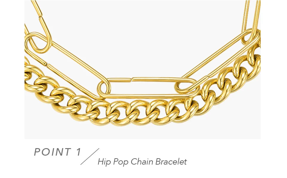 Stainless Steel 18K Gold-Plated Hip Hop Chain Bracelet