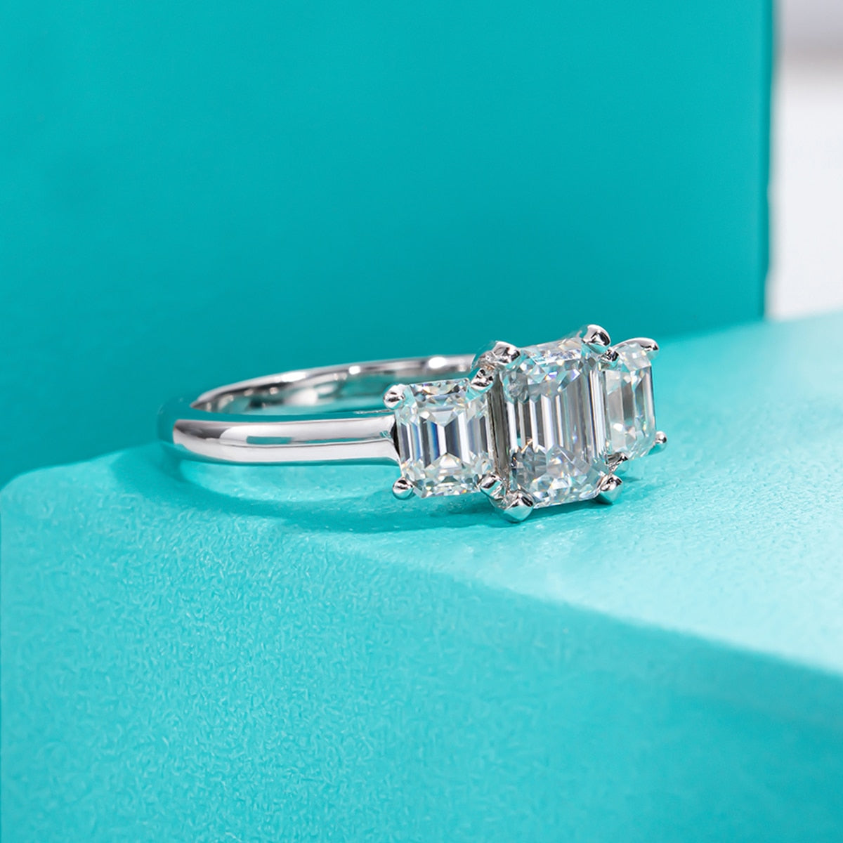 925 Silver 1.8cttw Emerald Cut Moissanite Ring