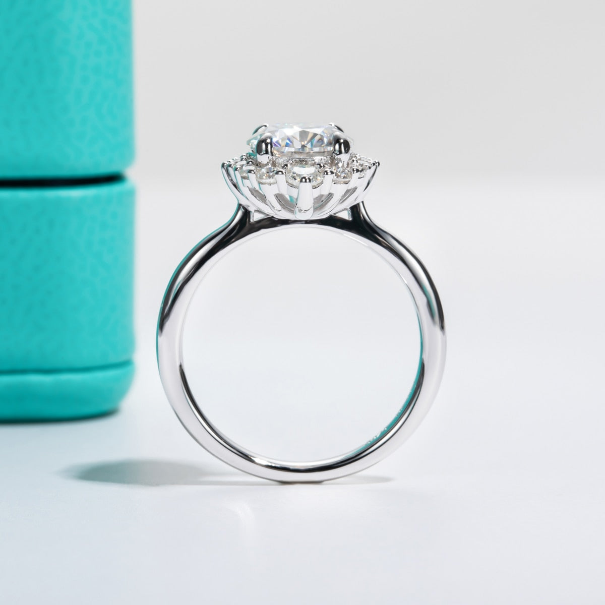 925 Silver 2CT Moissanite Halo Ring