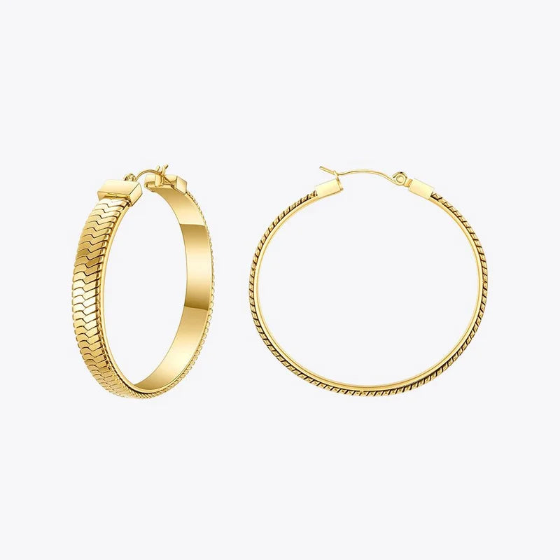 Stainless Steel 18K Gold-Plated Snake Bone Chain Hoop Earrings