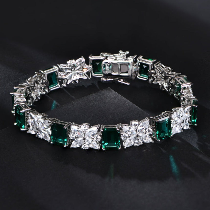 925 Silver 8x6mm Zambian Emerald Charm Bracelet