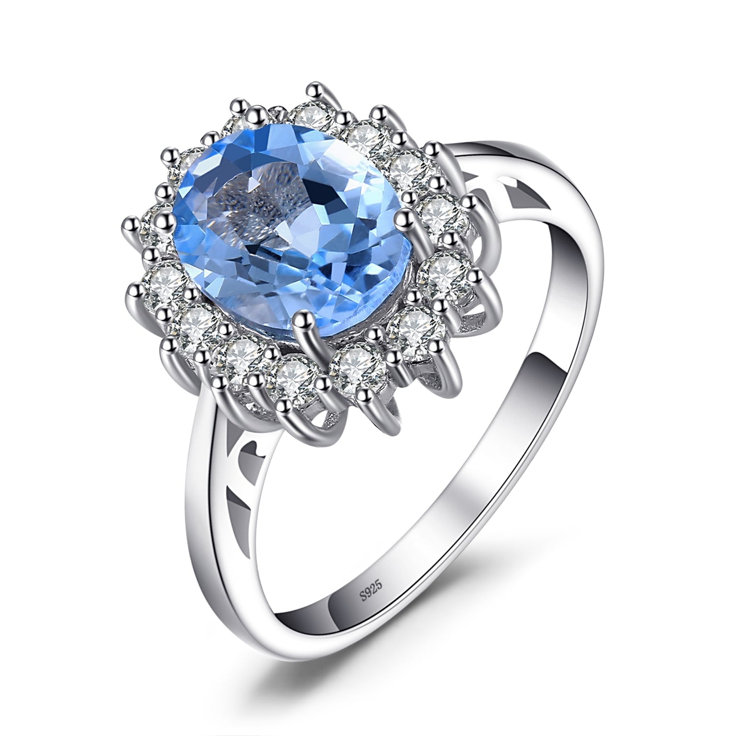 Princess Diana 925 Silver Created Blue Sapphire Engagement Ring