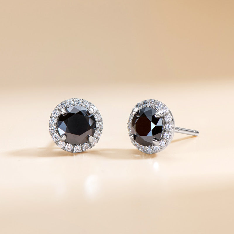 925 Silver 6mm Black Moissanite Halo Stud Earrings