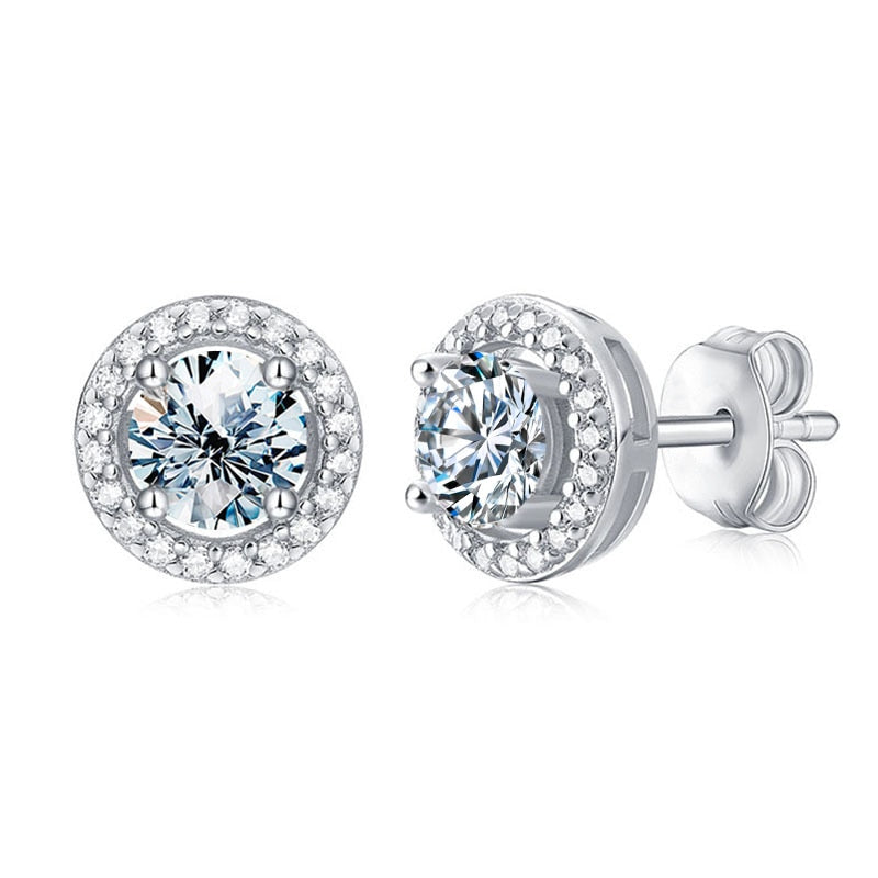 925 Silver Blue-Green Moissanite Halo Stud Earrings