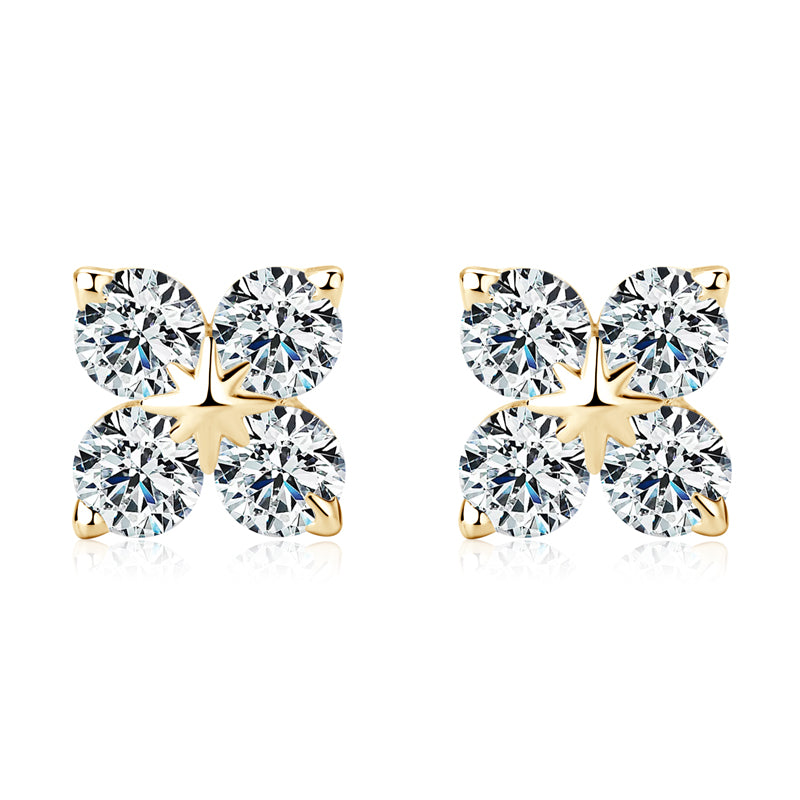 925 Silver 3mm Moissanite Gemstone Four Leaf Clover Stud Earrings