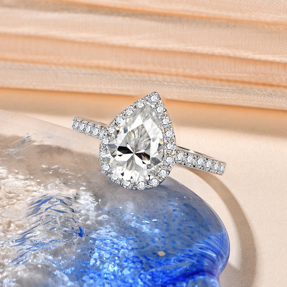 925 Silver Pear Cut 2.0CT Moissanite Ring