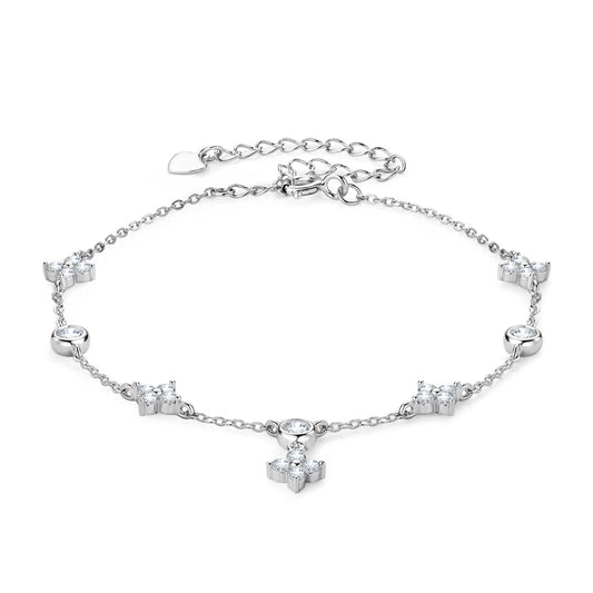 18K Gold-Plated 925 Silver Four Leaf Clover Moissanite Charm Bracelet