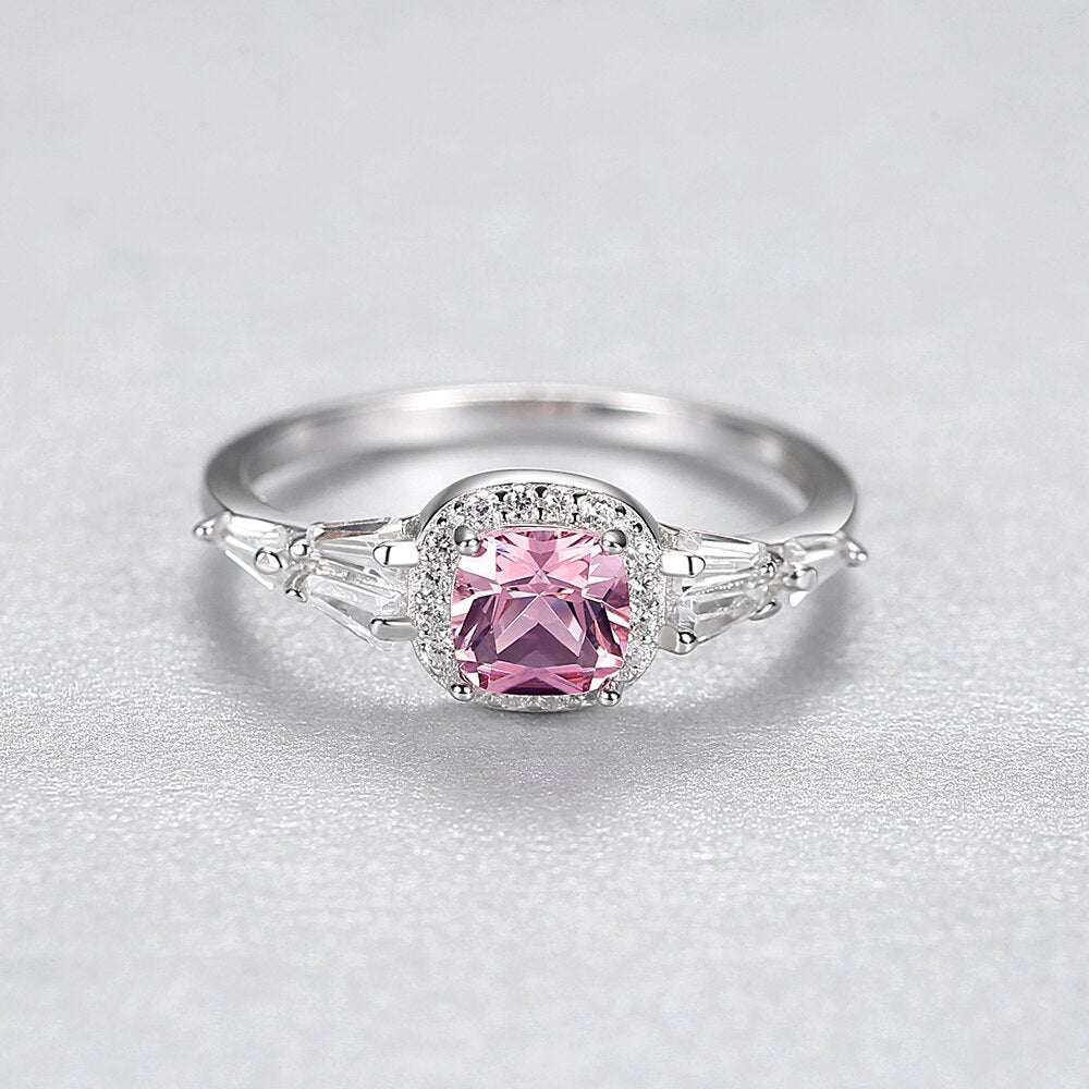 925 Silver Pink Sapphire Palladium Gold Plated Ring