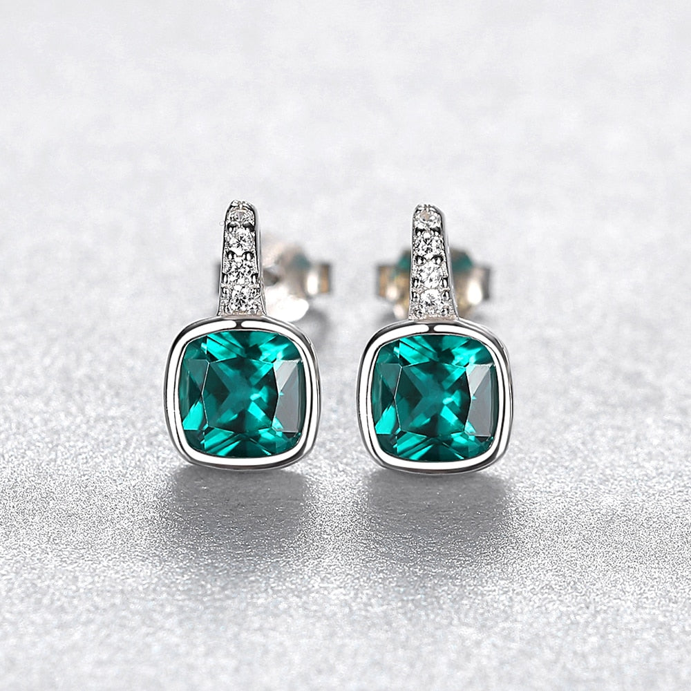 925 Silver Elegant Created Green Emerald Earrings