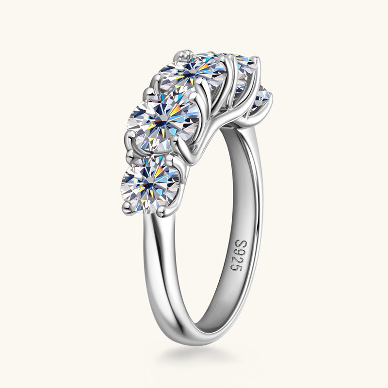 925 Silver 5-Stones Moissanite Anniversary Ring