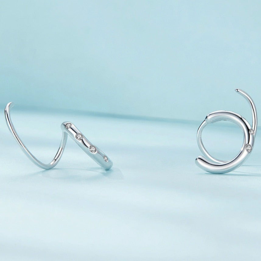 925 Silver Geometric Double Line Earrings