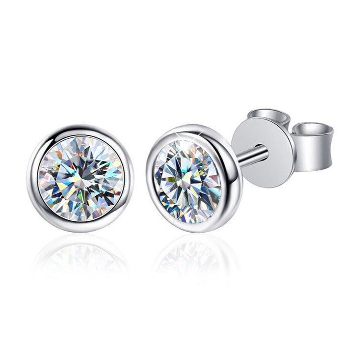 925 Silver Round Cut 0.5-1CT Moissanite Solitaire Stud Earrings