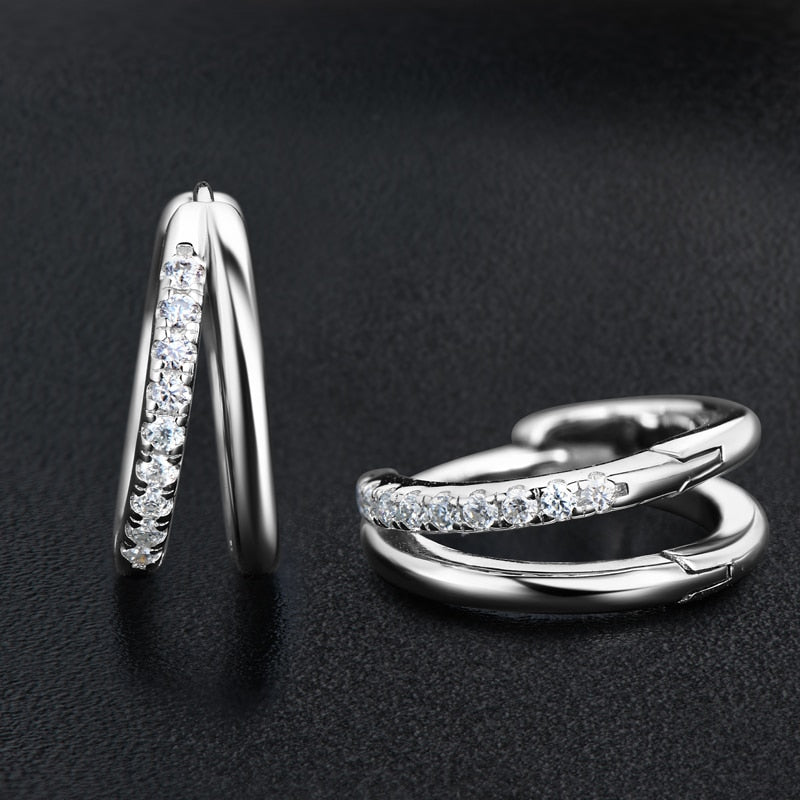 925 Silver 1mm Moissanite Double Hoop Earrings