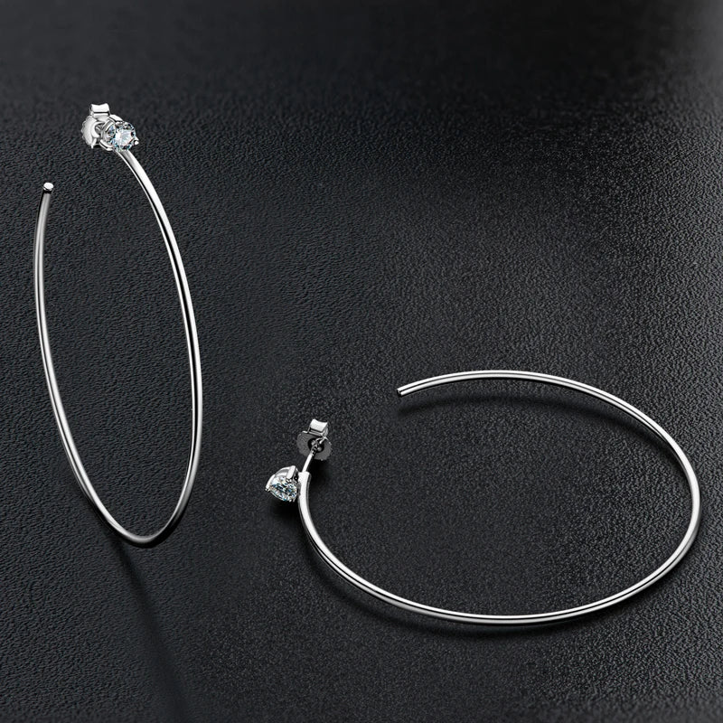 925 Silver 14K Gold Plated Big Moissanite Huggie Hoop Earrings