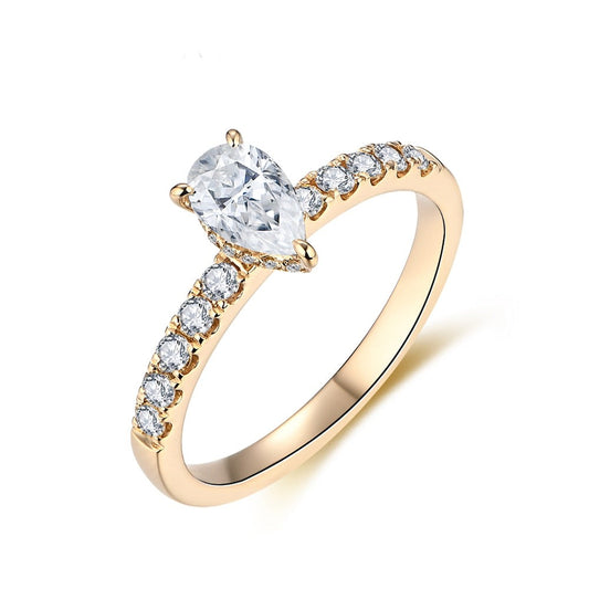 925 Silver 14K Gold Plated 1Ct Moissanite Promise Ring