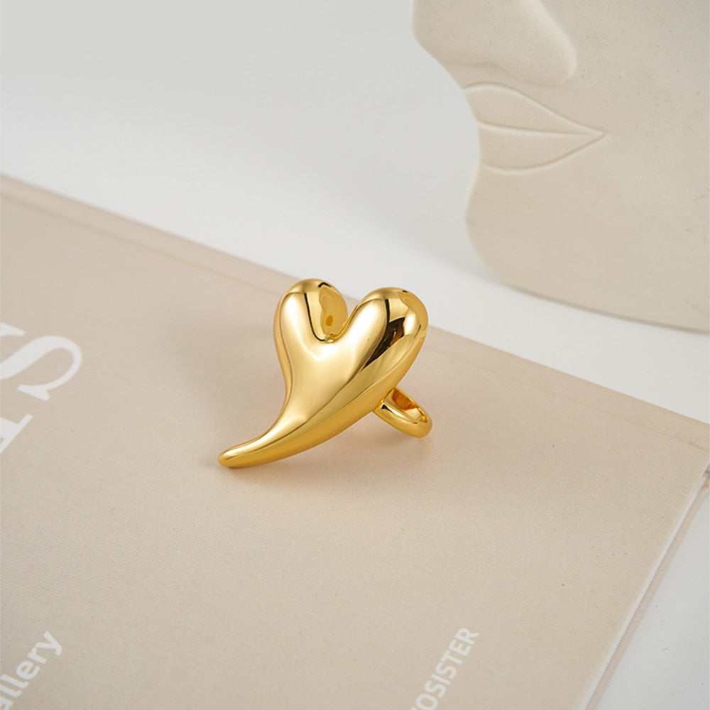 18K Gold-Plated Environmental Brass Large Heart Double Ring