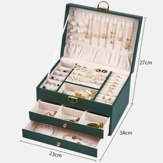 Three Layer Retro PU Jewelry Box - Necklace, Earrings, Bracelet Storage - OPEN PARAMETERS