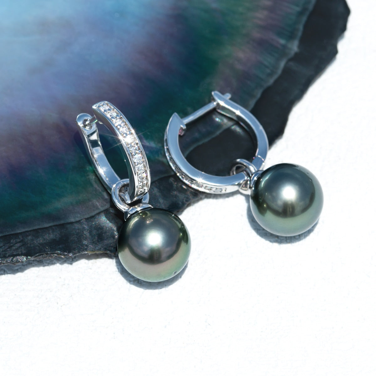 925 Silver 10mm Natural Tahitian Pearl and Moissanite Multipurpose Earrings