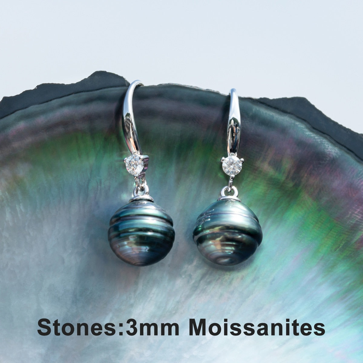 925 Silver 10-11mm Natural Tahitian Pearl and Moissanite Earrings